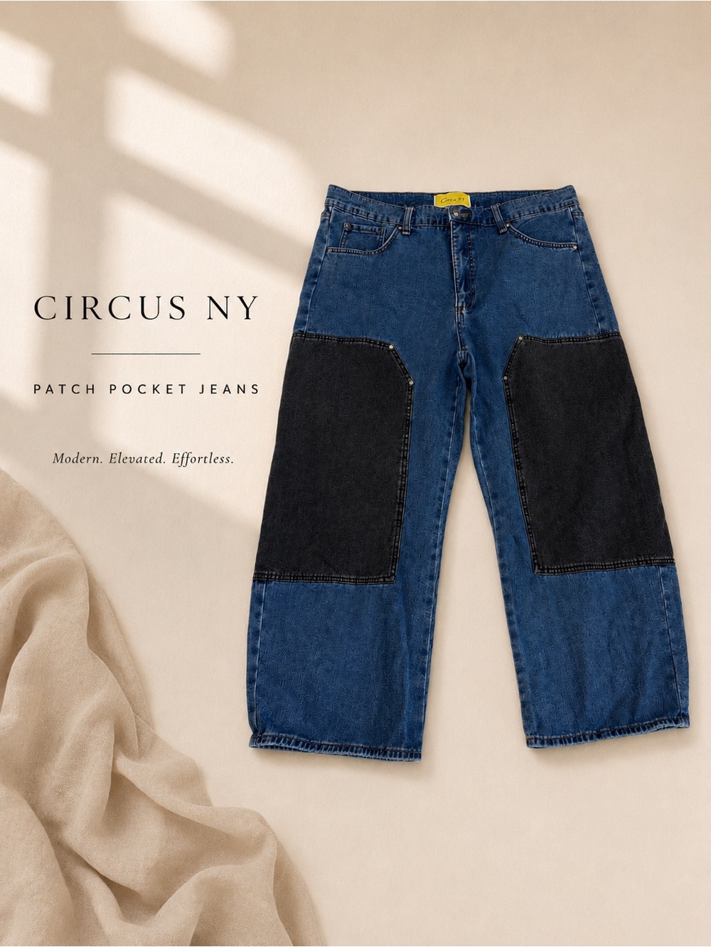 CIRCUS NY Women's Two-Tone Patch Wide-Leg Jeans - Blue & Black